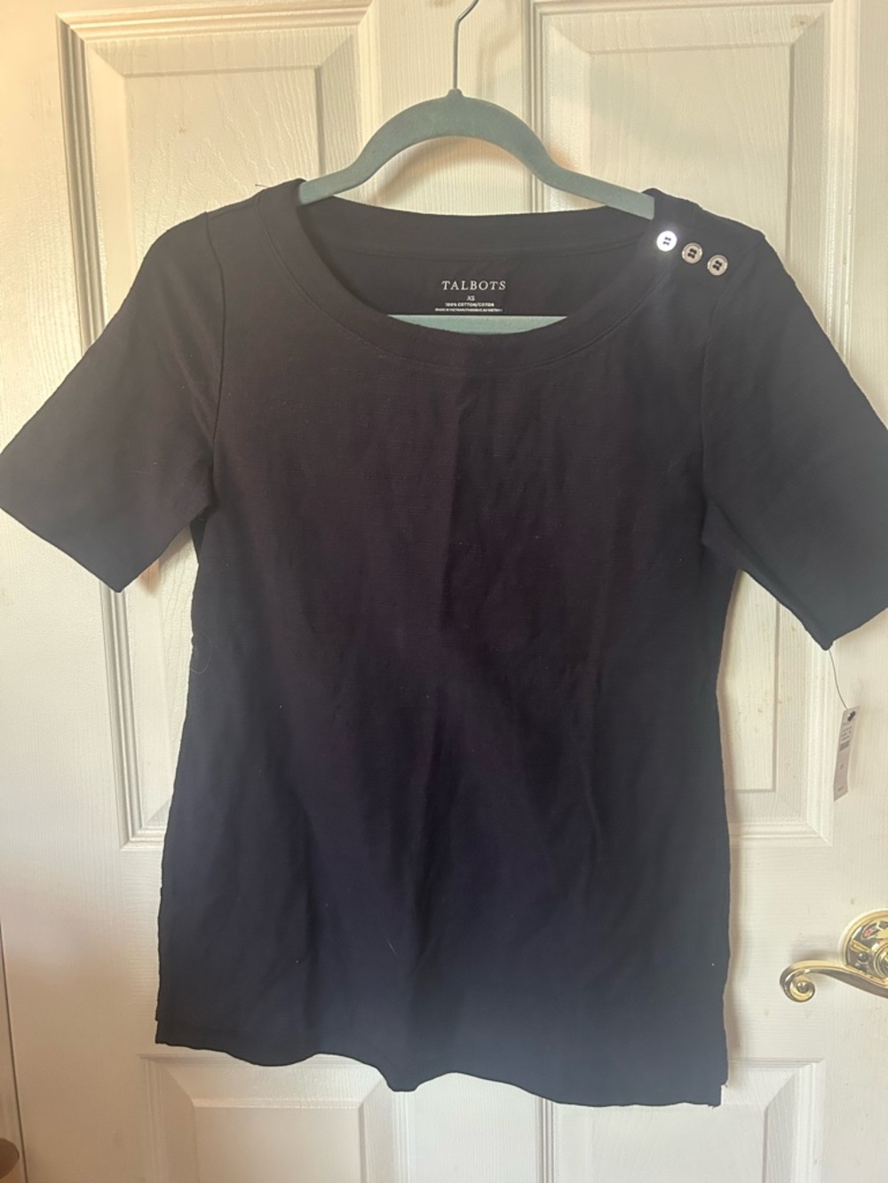 Talbots Navy Short-Sleeve Shoulder-Button Knit Top